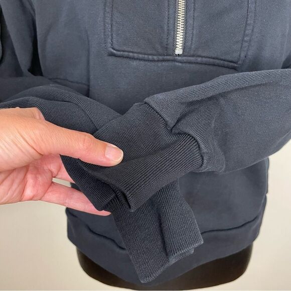 Everlane Sweatshirt 1/2 Zip Up Organic Cotton Cropped Mock Neck Black Size XS - Picture 4 of 9